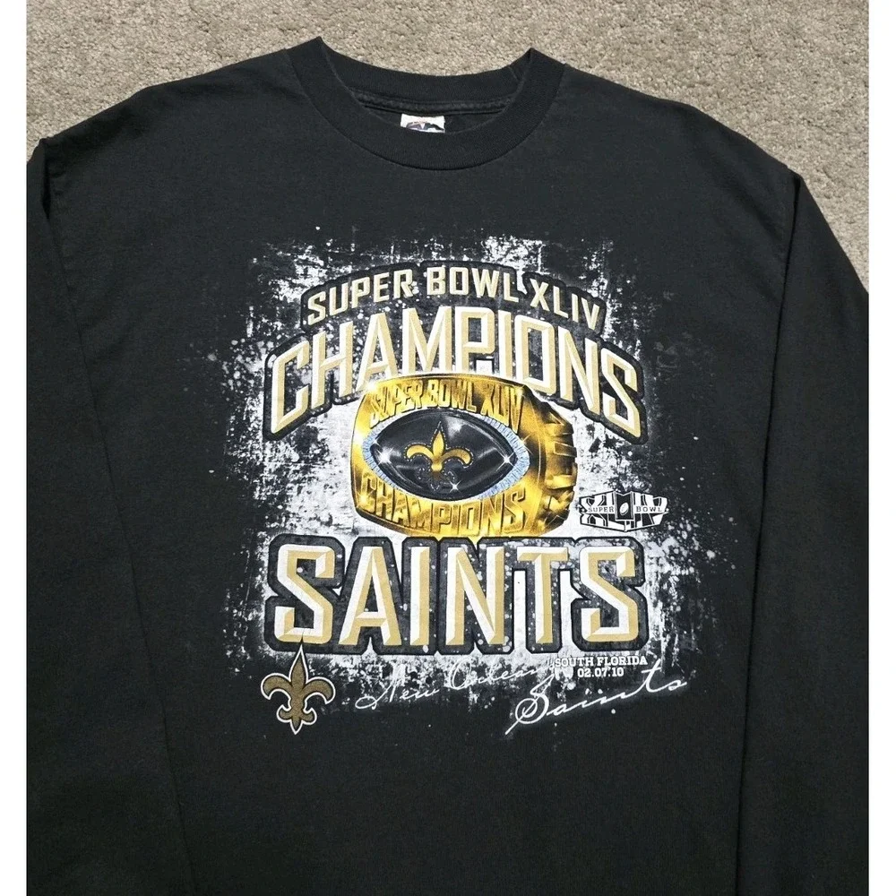 Y2K New Orleans Saints‎ Super Bowl 44 Championship Ring Long Sleeve Shirt Mens L